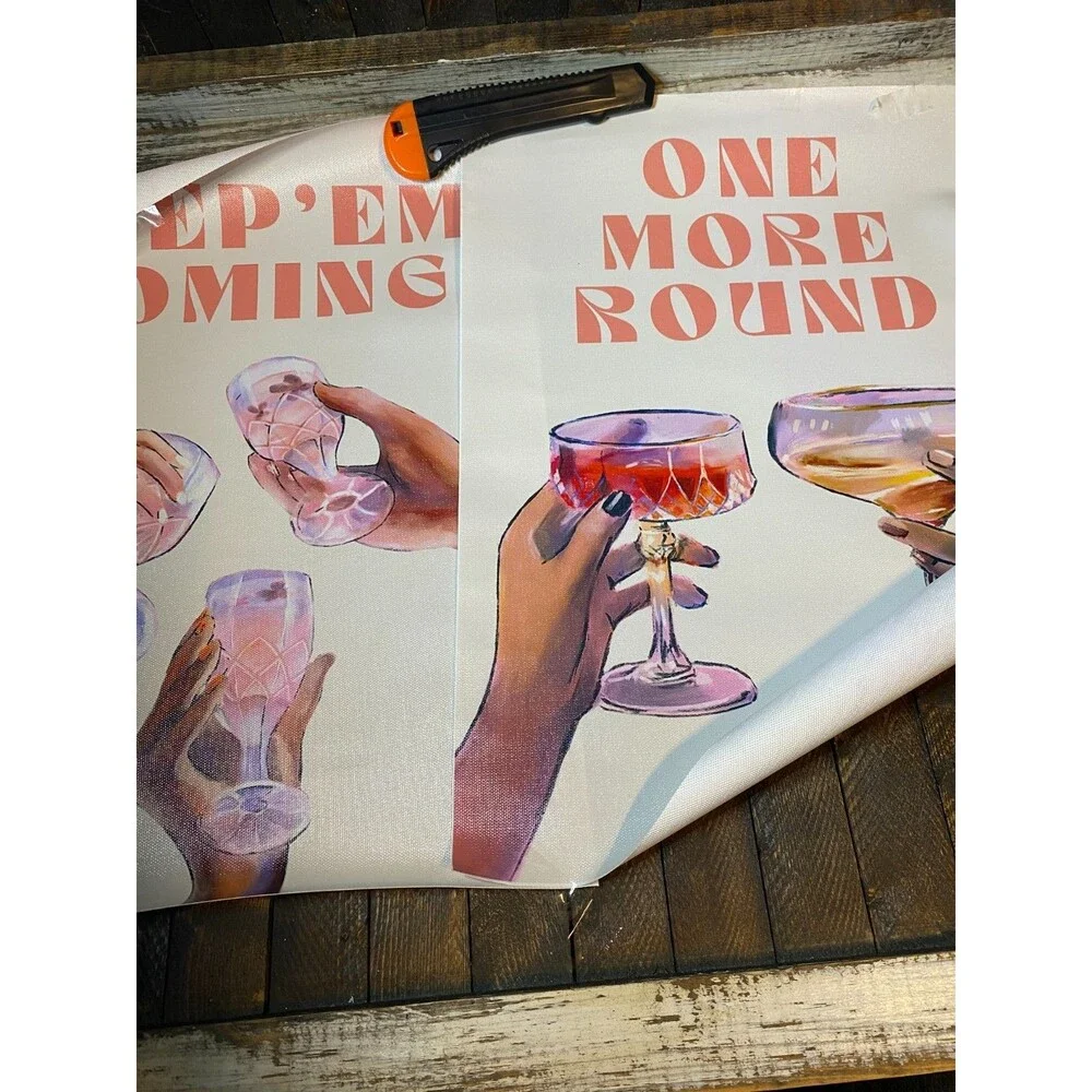 Unxis Funky Bar Canvas Wall Art Print Set Of 2 One More Round 12x16in